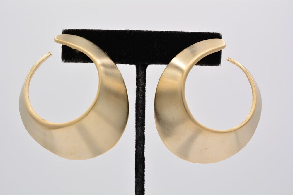 Vintage Heavy Chunky Dangle Earrings Brushed Gold Sand Matte Etruscan 1980s A19